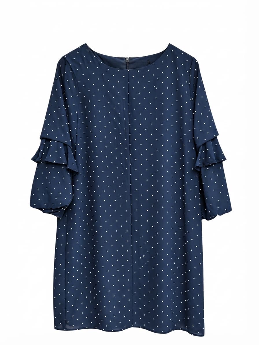 FATE+BECKER Navy Polka Dot Ruffle Bell Sleeve Shift Dress Size 10 — photo 4 of 6