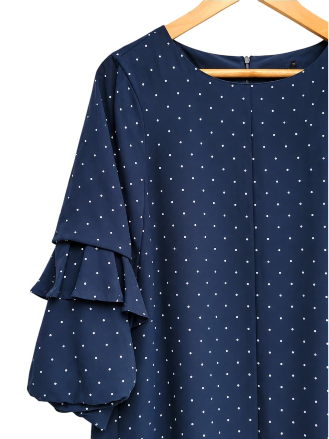 FATE+BECKER Navy Polka Dot Ruffle Bell Sleeve Shift Dress Size 10 — photo 1 of 6