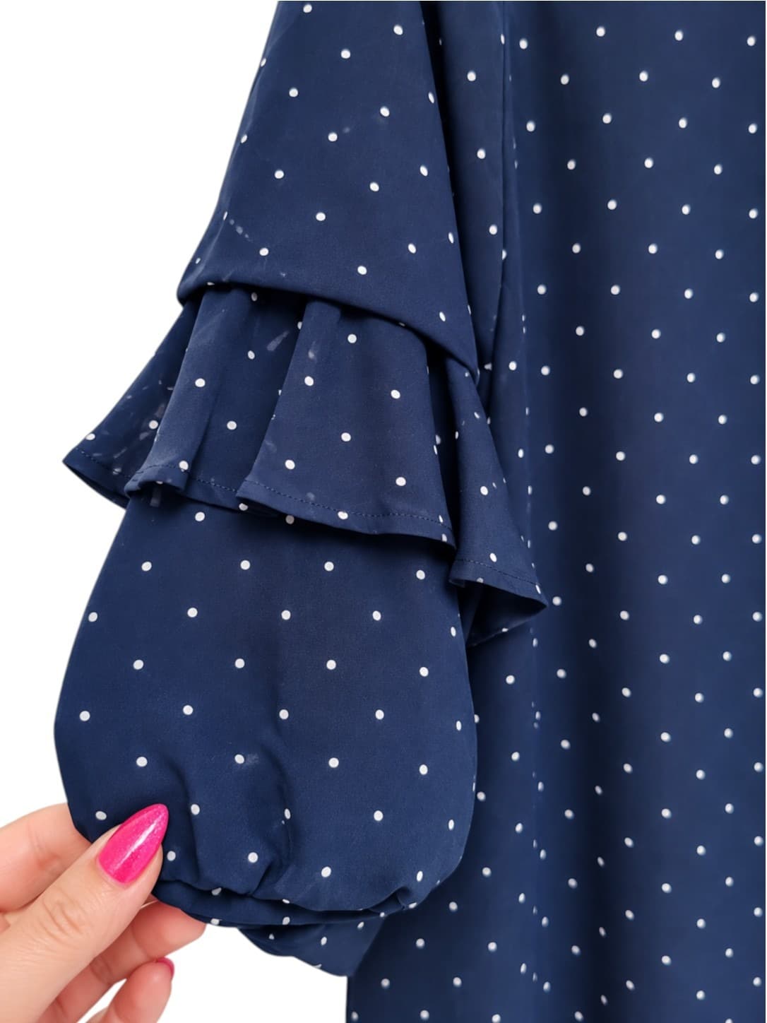 FATE+BECKER Navy Polka Dot Ruffle Bell Sleeve Shift Dress Size 10 — photo 3 of 6