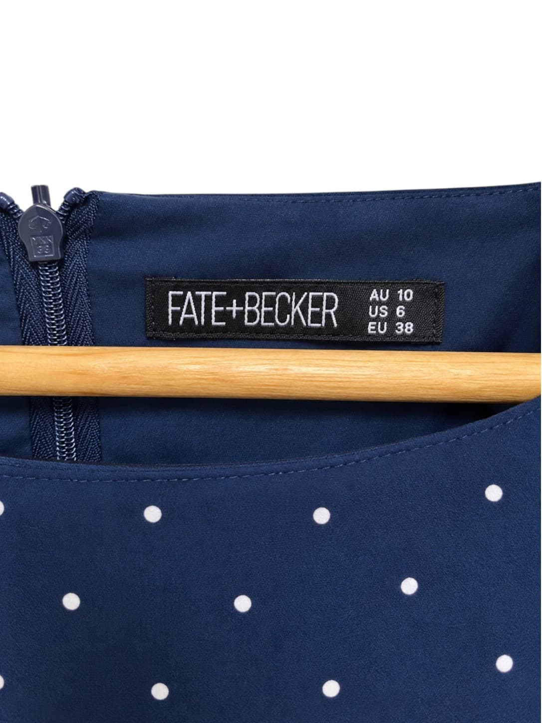 FATE+BECKER Navy Polka Dot Ruffle Bell Sleeve Shift Dress Size 10 — photo 5 of 6