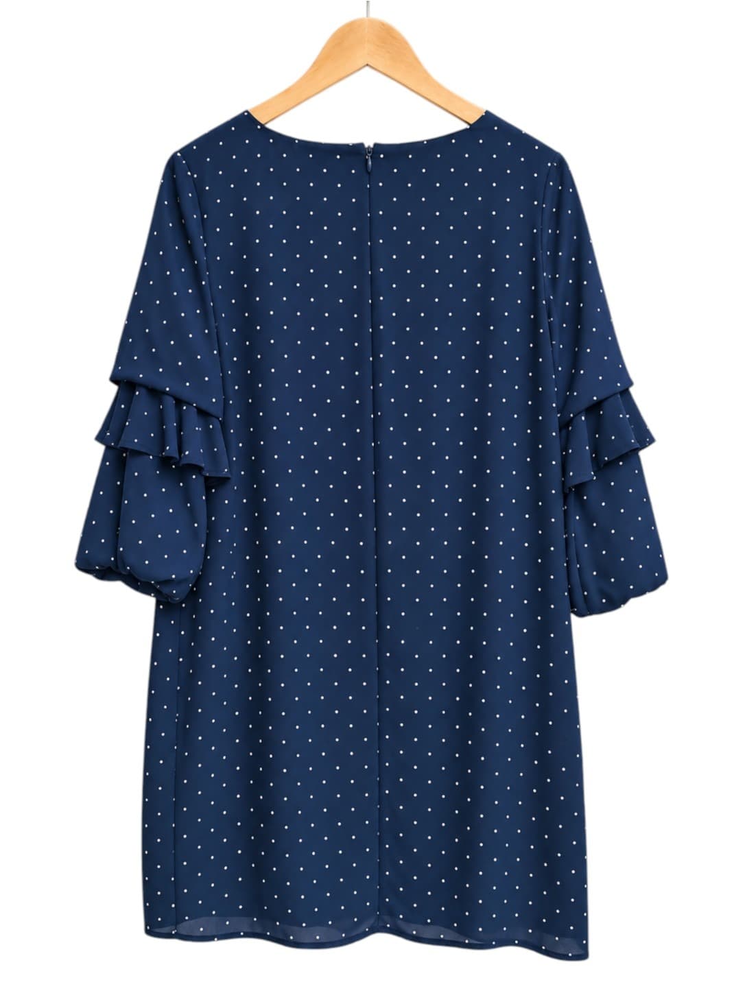 FATE+BECKER Navy Polka Dot Ruffle Bell Sleeve Shift Dress Size 10 — photo 2 of 6