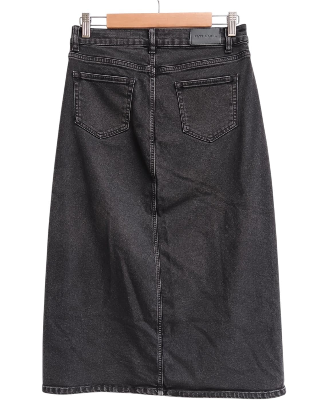FAYT Label Womens Denim Midi Skirt Size 14 Washed Black Front Split Stretch — photo 4 of 7