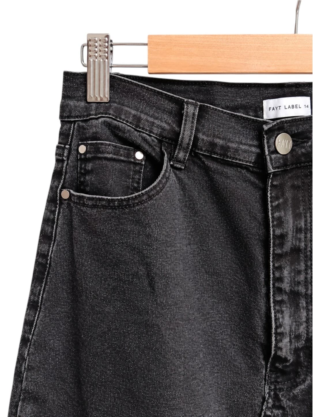 FAYT Label Womens Denim Midi Skirt Size 14 Washed Black Front Split Stretch — photo 1 of 7
