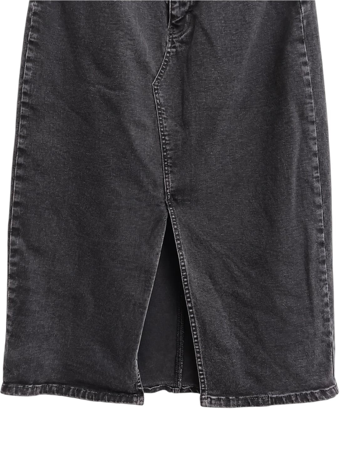 FAYT Label Womens Denim Midi Skirt Size 14 Washed Black Front Split Stretch — photo 3 of 7