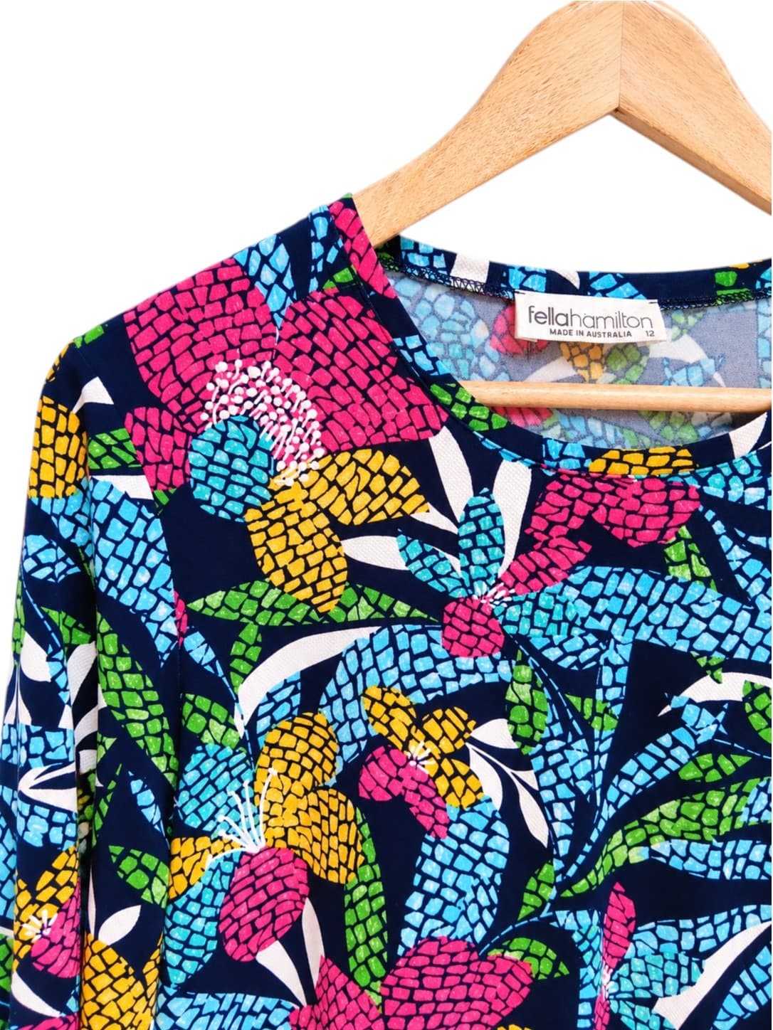 Fellahamilton Womens Top Size 12 Tropical Mosaic Floral Tunic Made Australia — photo 2 of 5