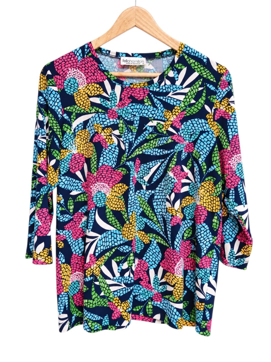 Fellahamilton Womens Top Size 12 Tropical Mosaic Floral Tunic Made Australia — photo 1 of 5