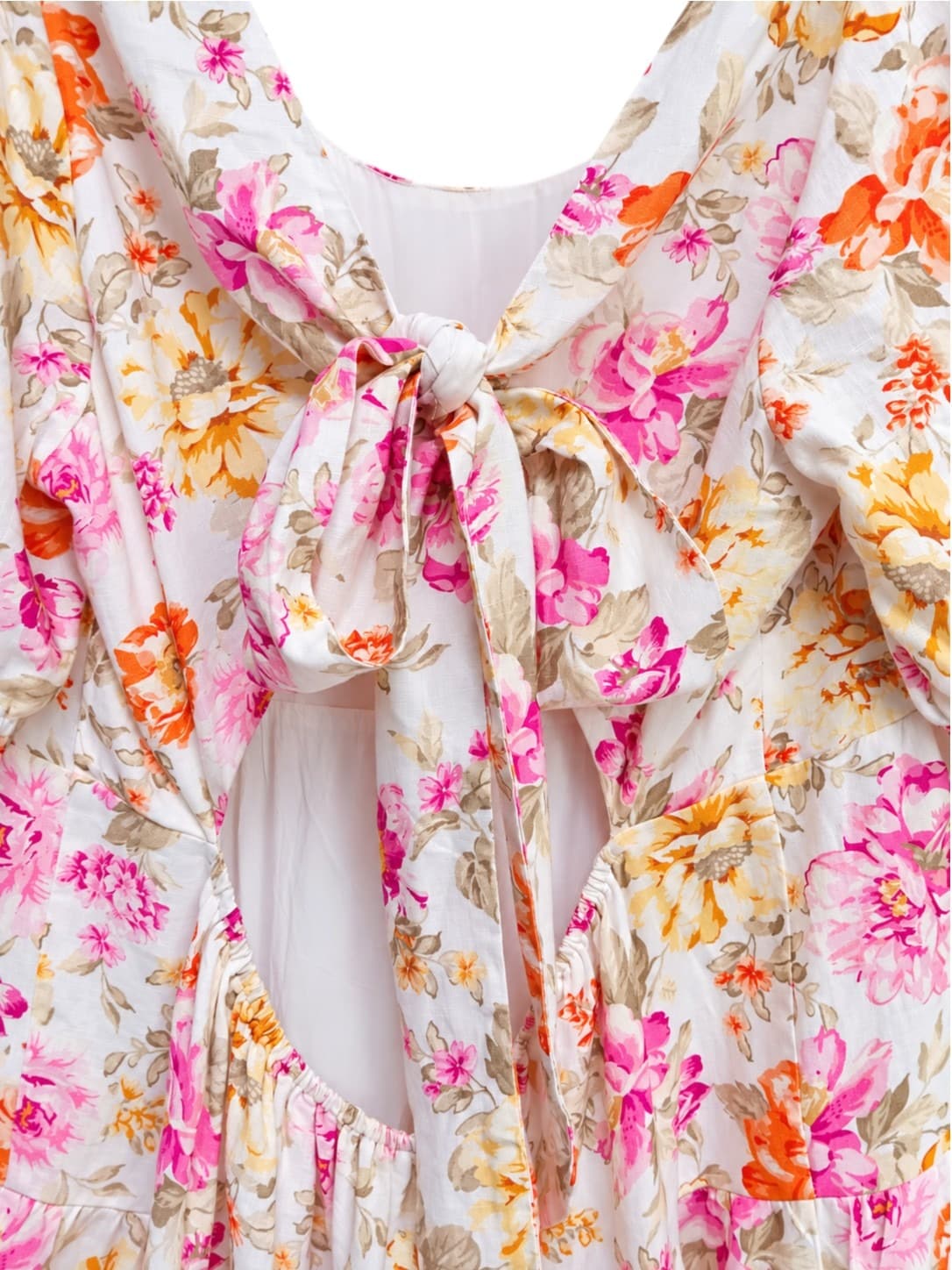 Forever New Curve Linen Dress Size 22 Floral Tiered Tie Back Puff Sleeve — photo 7 of 10