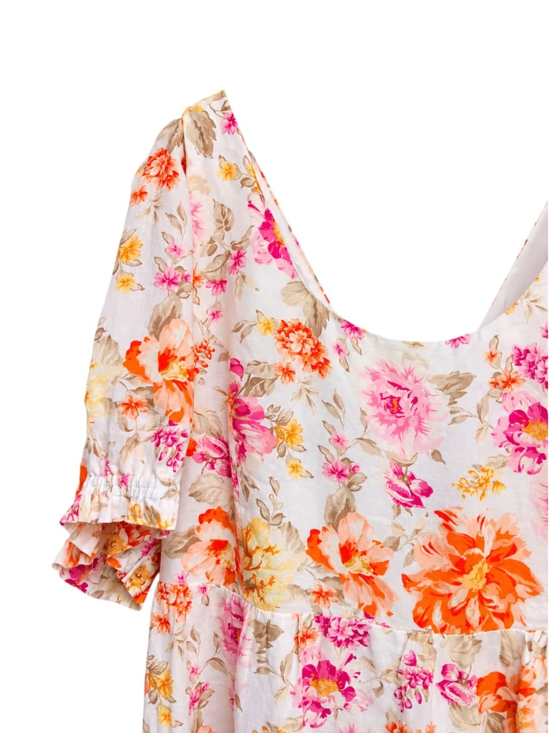 Forever New Curve Linen Dress Size 22 Floral Tiered Tie Back Puff Sleeve — photo 2 of 10
