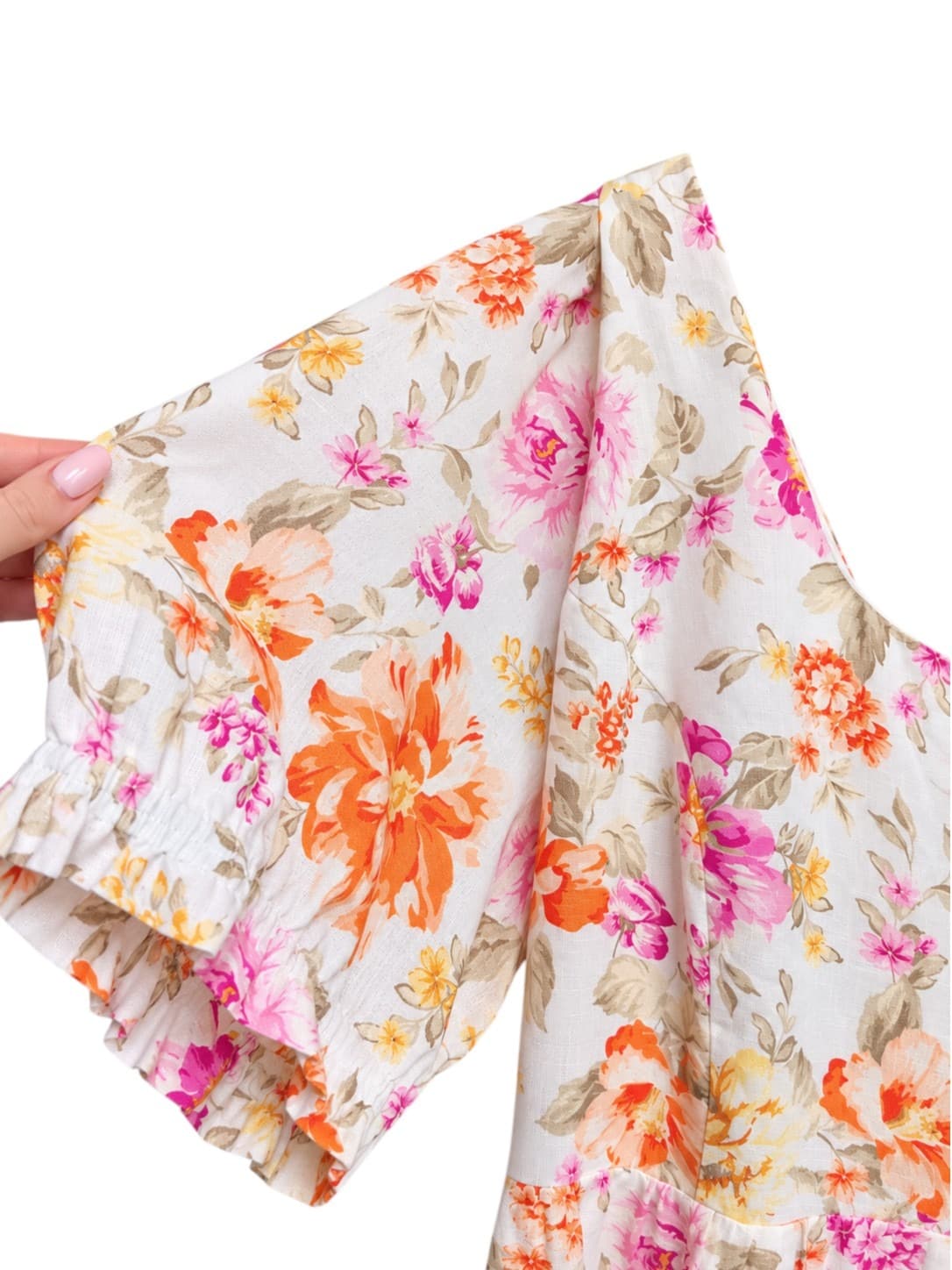 Forever New Curve Linen Dress Size 22 Floral Tiered Tie Back Puff Sleeve — photo 3 of 10