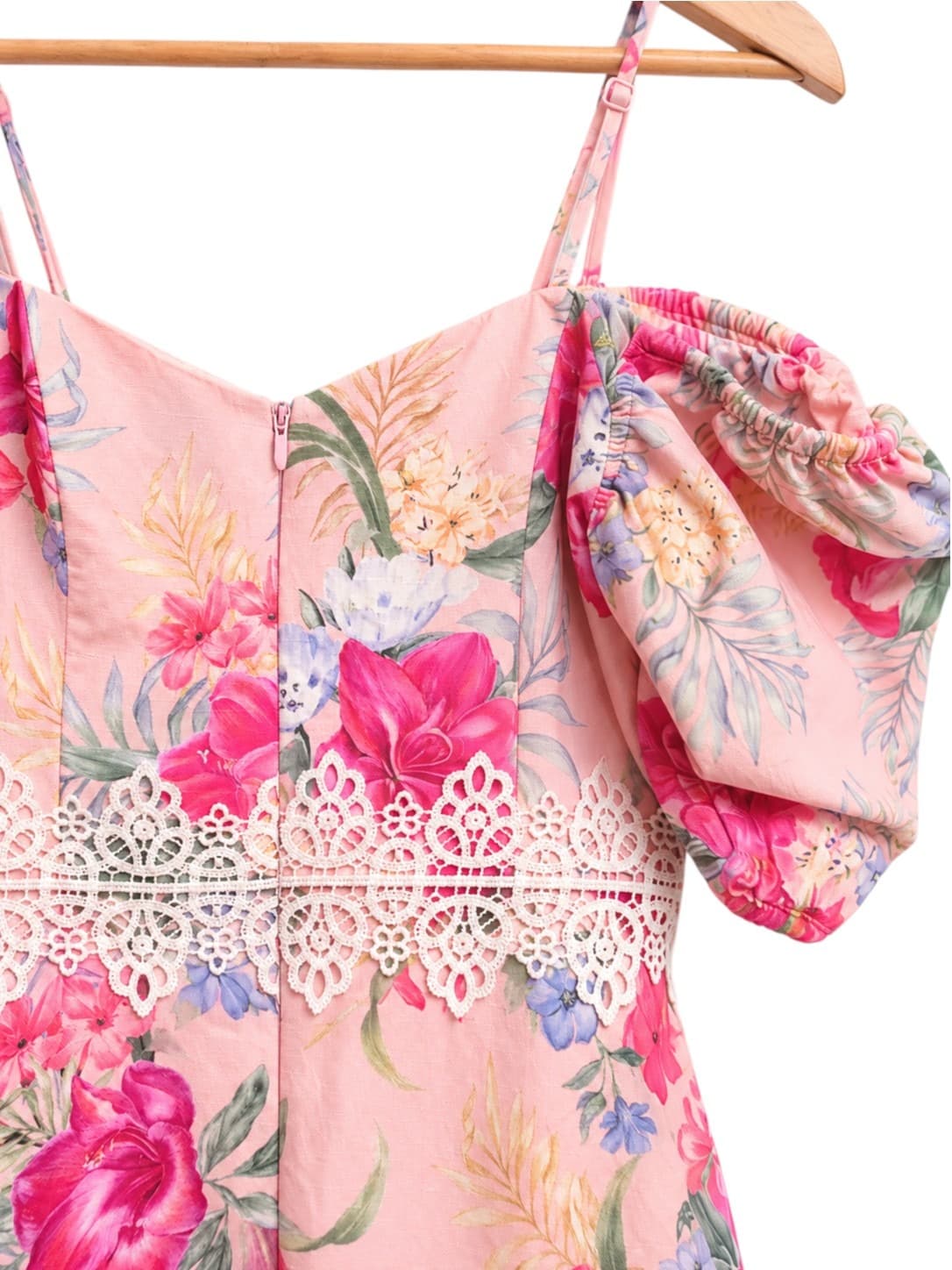 FOREVER NEW Pink Tropical Floral Linen Blend Cold Shoulder Mini Dress Size 6 — photo 5 of 8