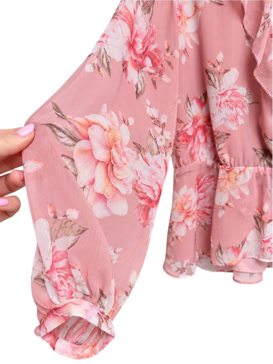 Forever New Womens Blouse Size 14 Pink Floral Ruffle Wrap Front Long Sleeve — photo 4 of 7