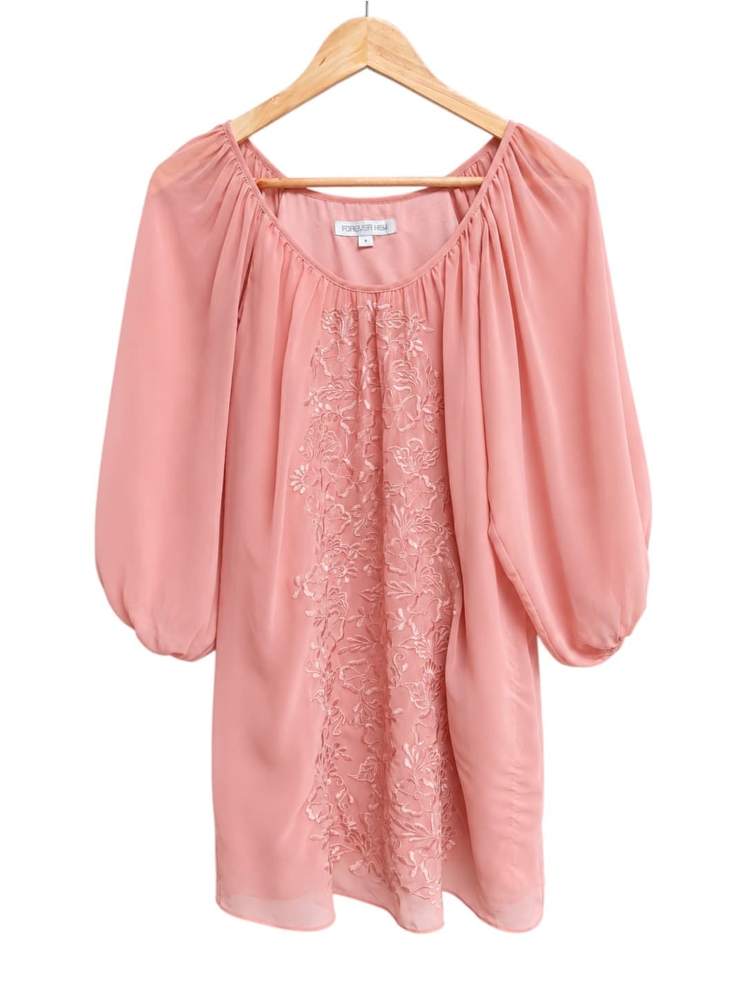 Forever New Womens Dress Size 8 Dusty Pink Floral Embroidered Chiffon Mini — photo 1 of 7