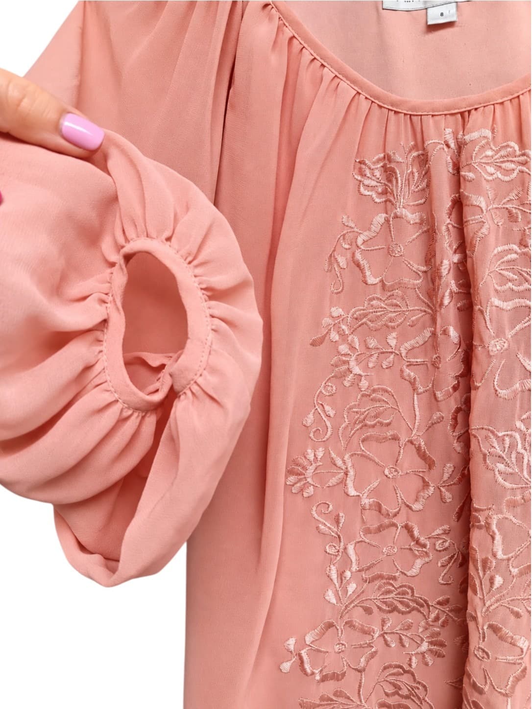 Forever New Womens Dress Size 8 Dusty Pink Floral Embroidered Chiffon Mini — photo 3 of 7