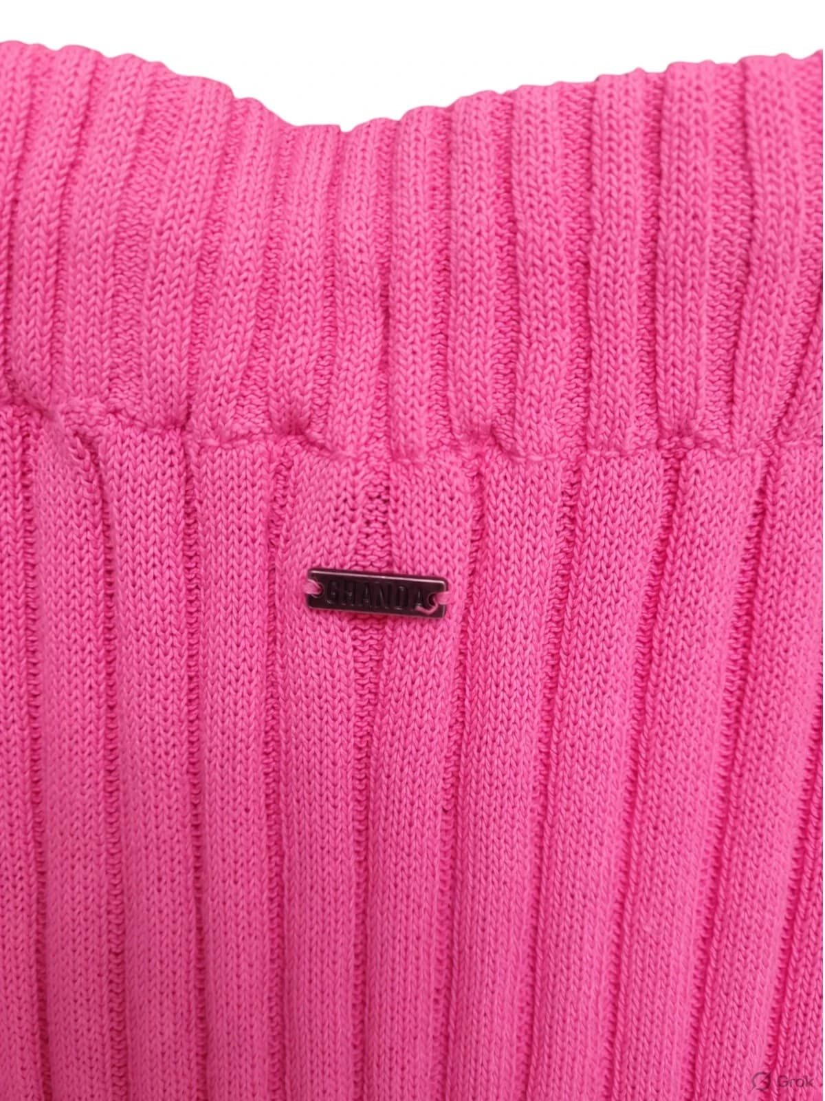 GHANDA Bright Pink Ribbed Knit Fitted Midi Skirt Side Split Size M — photo 3 of 6