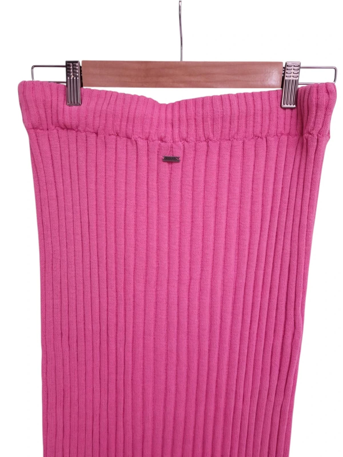 GHANDA Bright Pink Ribbed Knit Fitted Midi Skirt Side Split Size M — photo 4 of 6