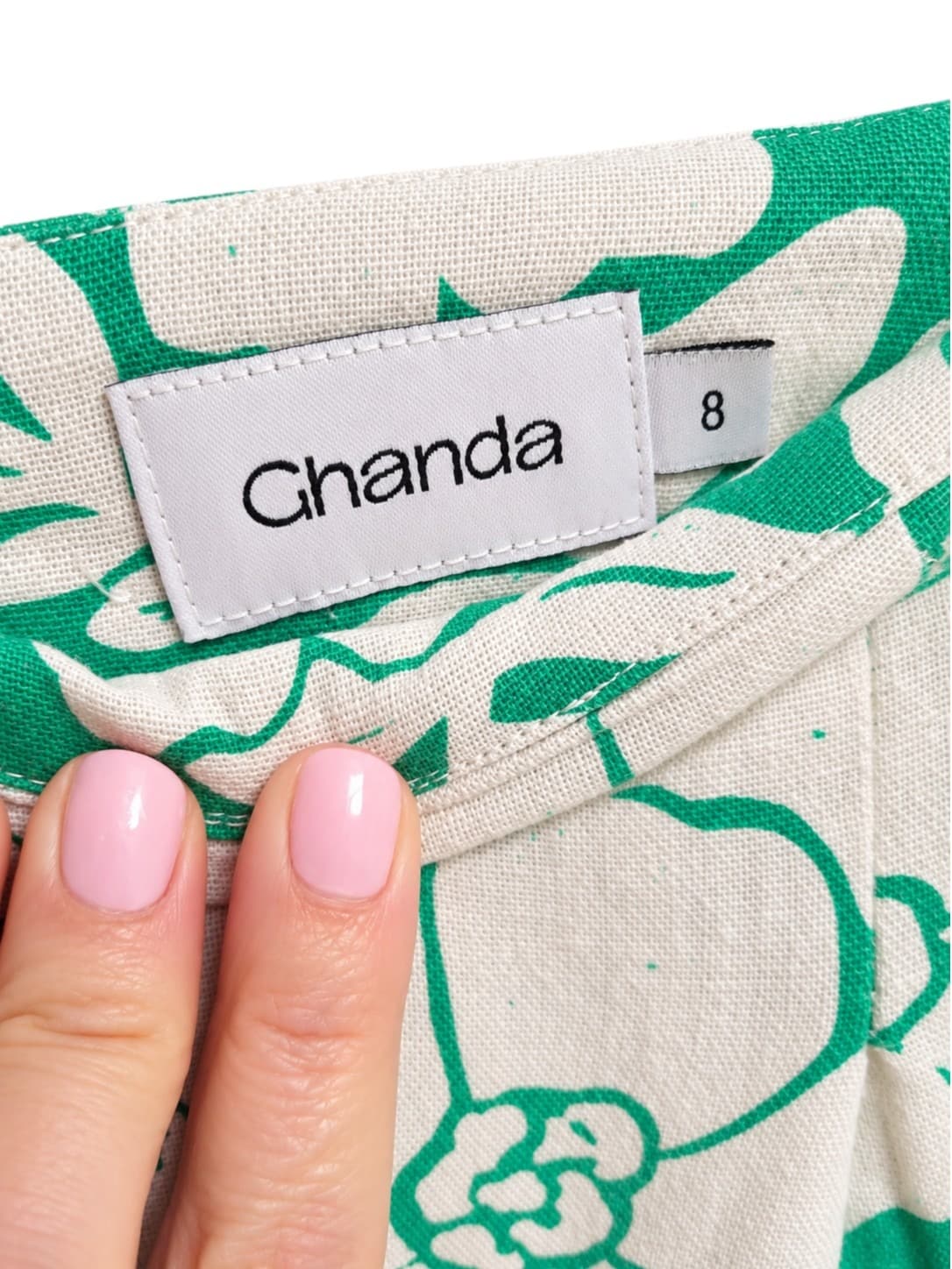 Ghanda Wide Leg Pants Womens 8 Green White Floral Linen Blend High Waist — photo 6 of 8