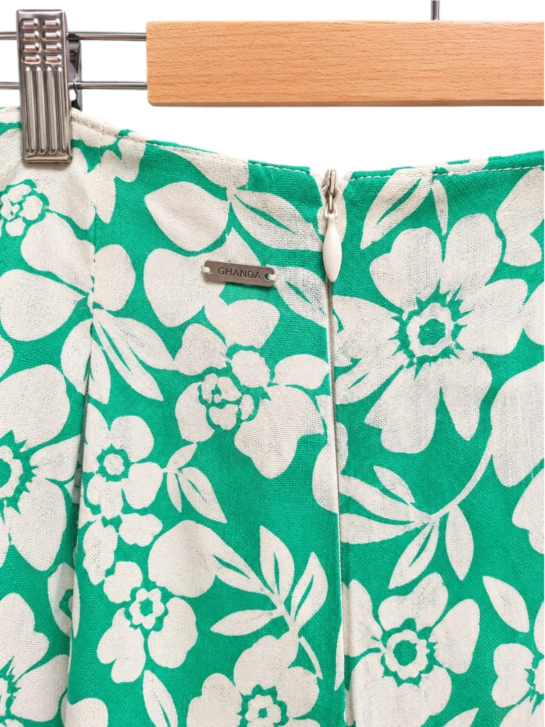 Ghanda Wide Leg Pants Womens 8 Green White Floral Linen Blend High Waist — photo 5 of 8