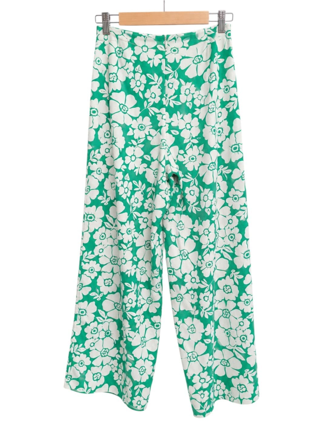Ghanda Wide Leg Pants Womens 8 Green White Floral Linen Blend High Waist — photo 4 of 8