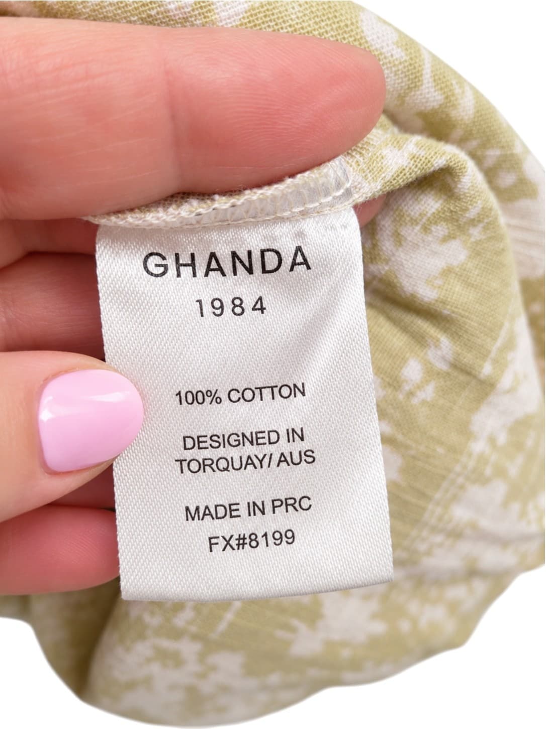 GHANDA Womens Floral Mini Dress XS Sage Green Cotton Puff Sleeve Smocked Waist — photo 7 of 8