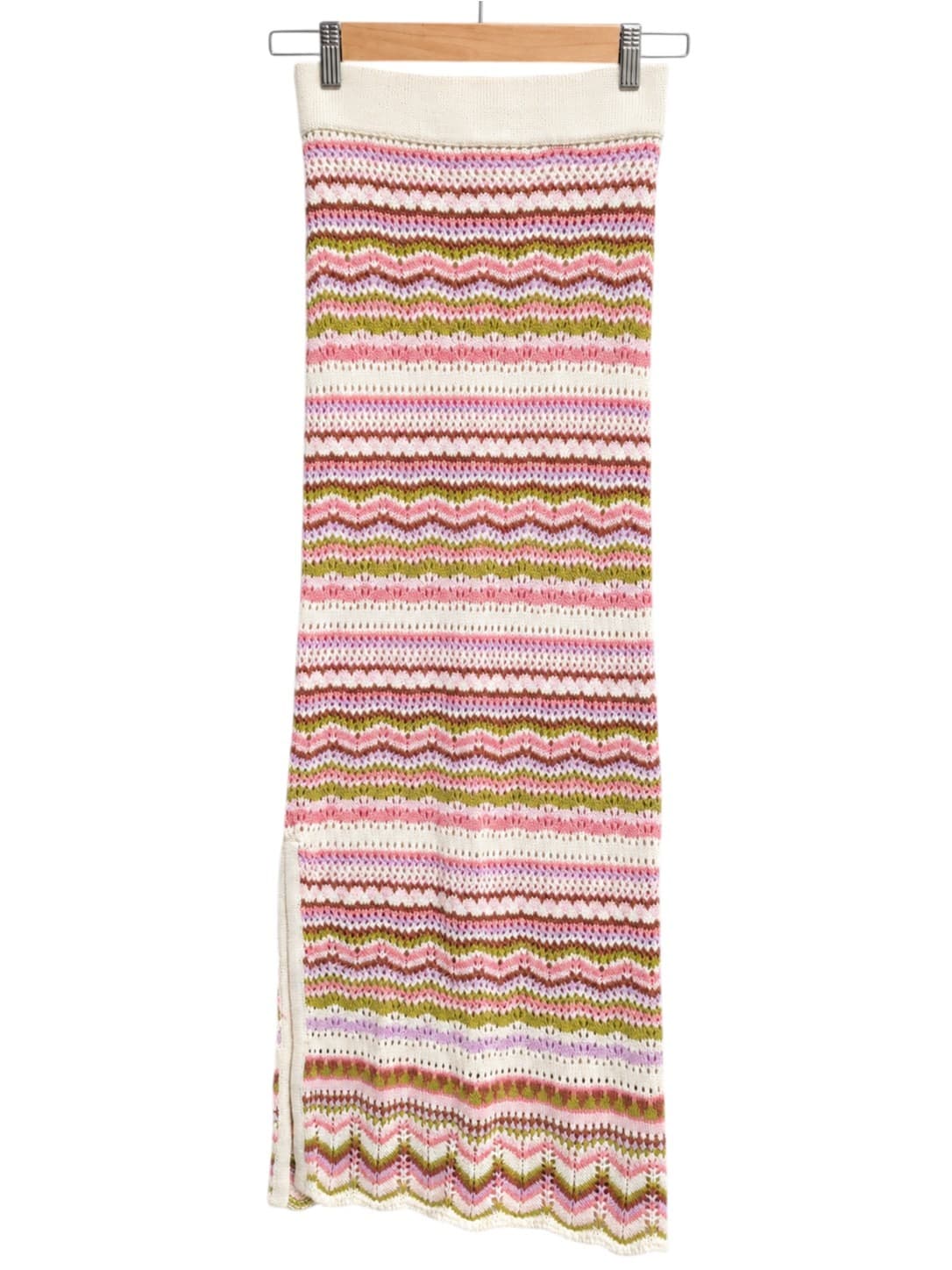 Ghanda Womens Knit Midi Skirt XS Multicolour Chevron Fair Isle 100% Cotton — photo 2 of 8