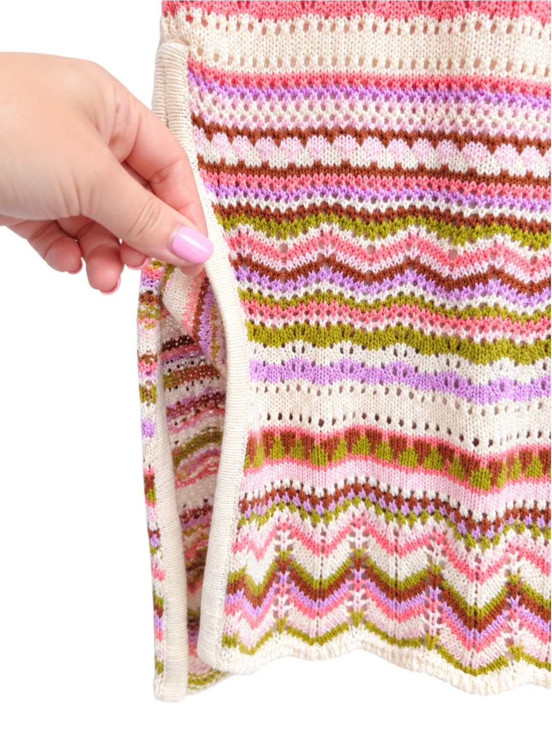Ghanda Womens Knit Midi Skirt XS Multicolour Chevron Fair Isle 100% Cotton — photo 3 of 8
