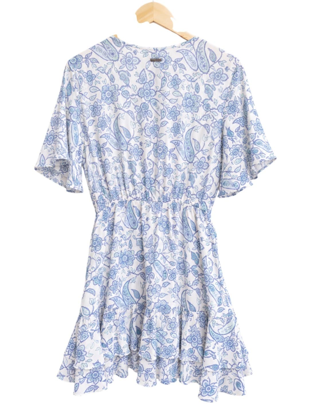 GHANDA Womens Mini Dress Size M Blue White Paisley Floral Cotton Tie Front — photo 6 of 9