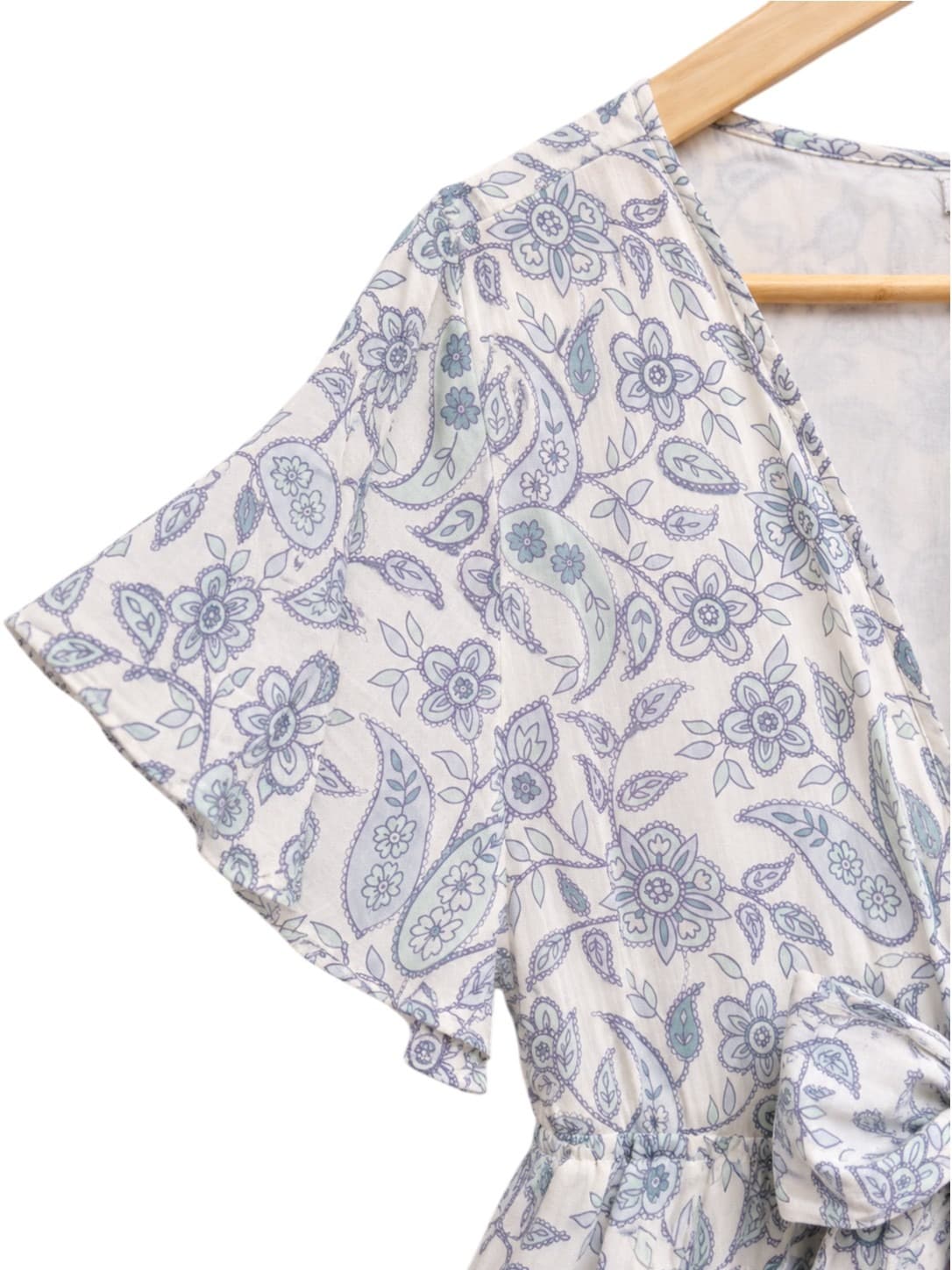 GHANDA Womens Mini Dress Size M Blue White Paisley Floral Cotton Tie Front — photo 1 of 9