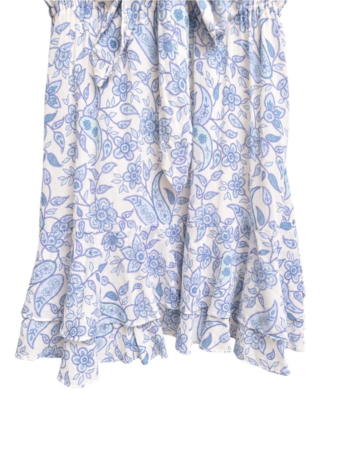 GHANDA Womens Mini Dress Size M Blue White Paisley Floral Cotton Tie Front — photo 5 of 9