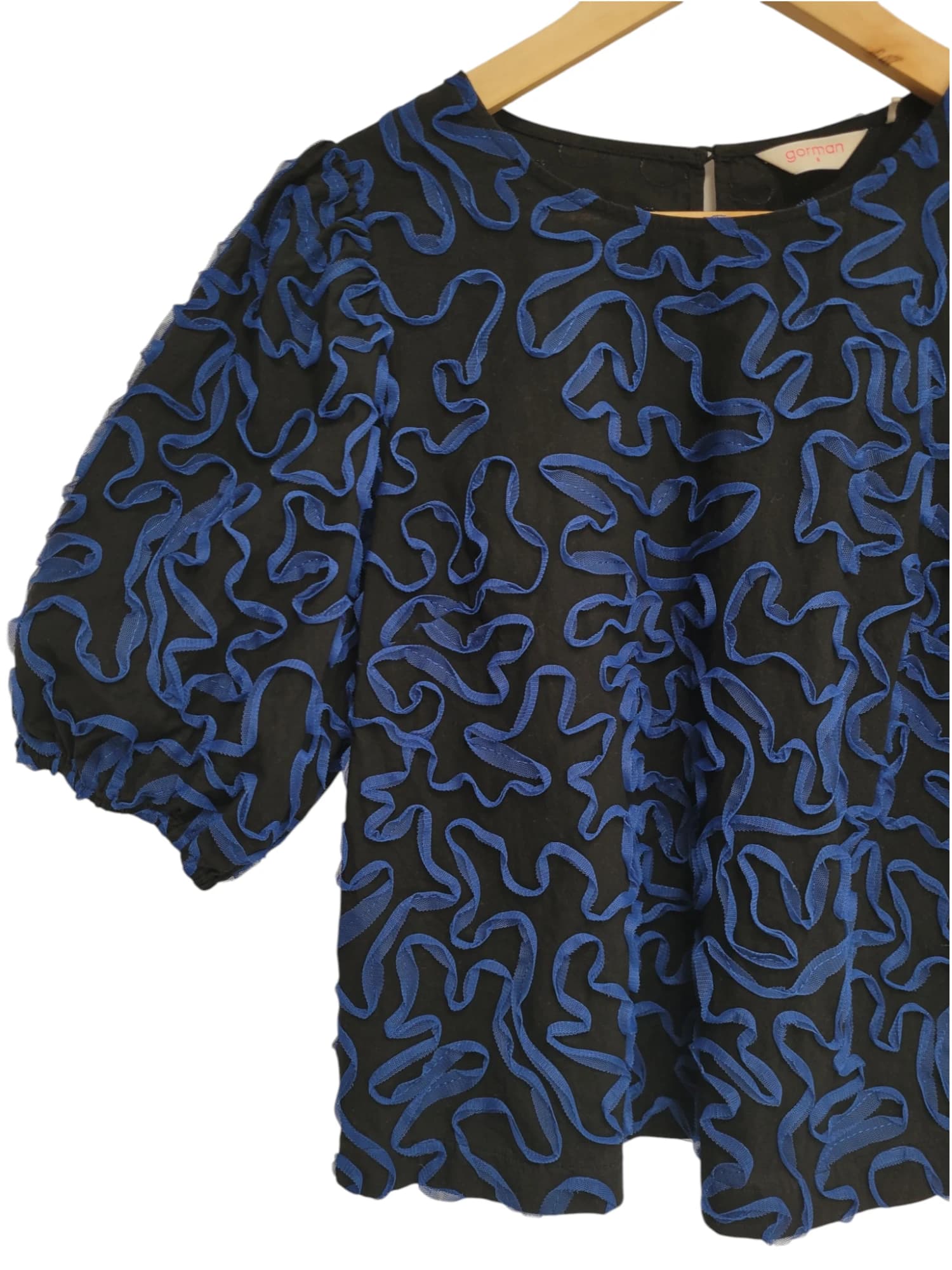 Gorman Black And Blue Textured Swirl Puff Sleeve Blouse 6 — photo 1 of 7