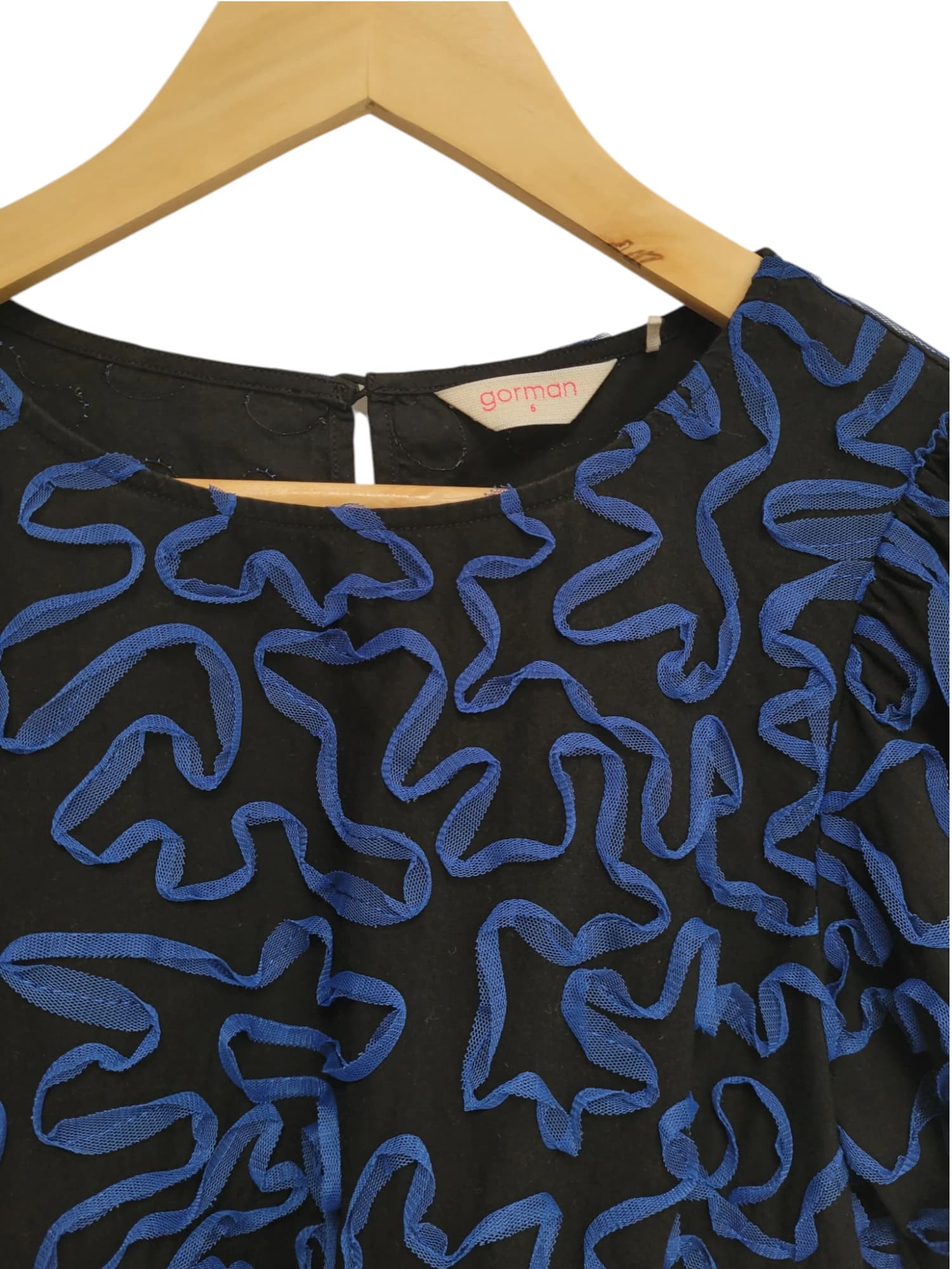 Gorman Black And Blue Textured Swirl Puff Sleeve Blouse 6 — photo 6 of 7
