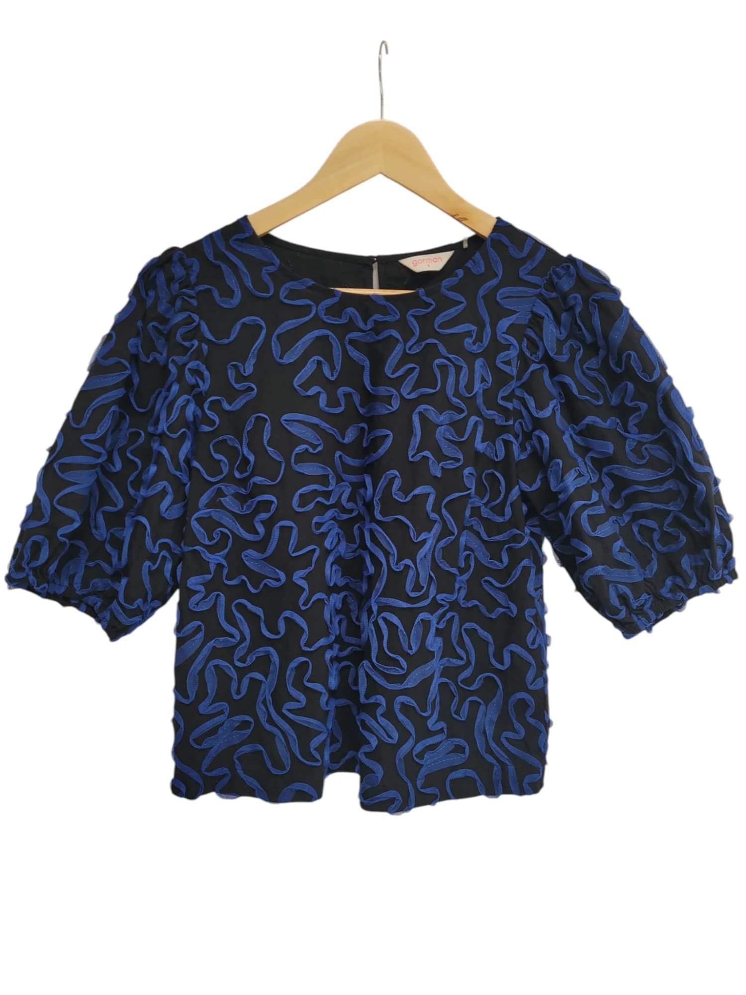 Gorman Black And Blue Textured Swirl Puff Sleeve Blouse 6 — photo 2 of 7
