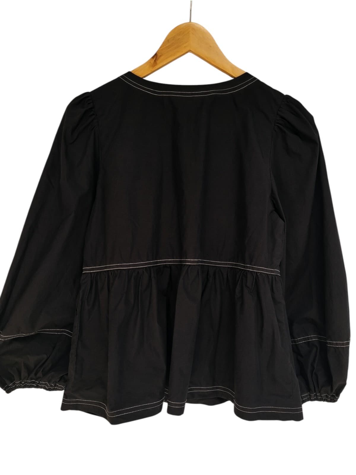 GORMAN Black Contrast Stitch Tie Front Peplum Blouse Organic Cotton Size 6 — photo 2 of 6