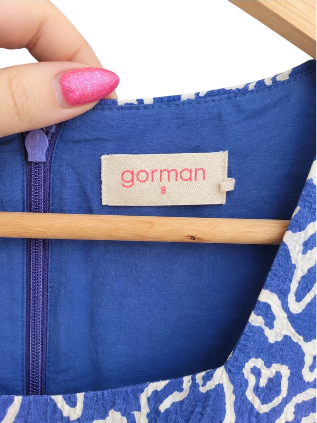 GORMAN Blue White Abstract Print Square Neck Peplum Top Size 8 — photo 5 of 6