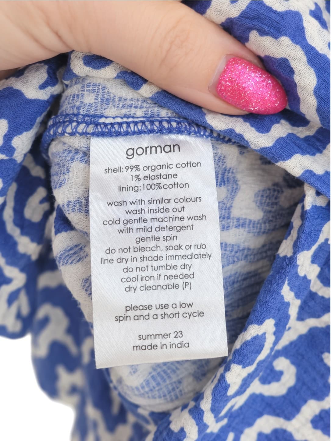 GORMAN Blue White Abstract Print Square Neck Peplum Top Size 8 — photo 6 of 6