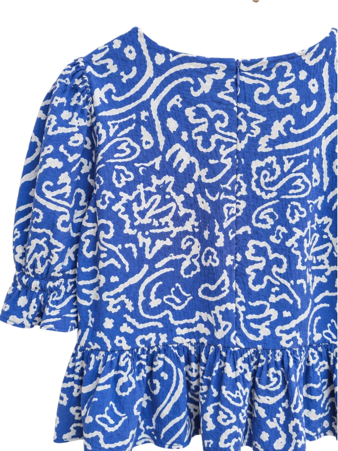 GORMAN Blue White Abstract Print Square Neck Peplum Top Size 8 — photo 4 of 6