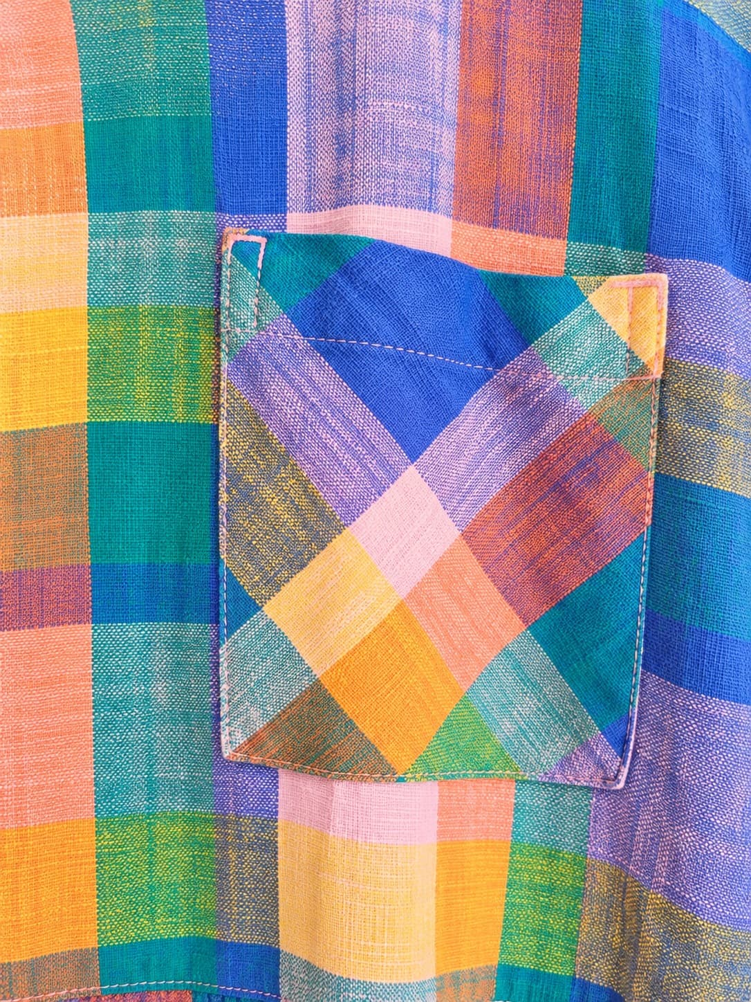 GORMAN Rainbow Plaid Check Cotton Linen Tiered Midi Dress Size 8 — photo 3 of 8