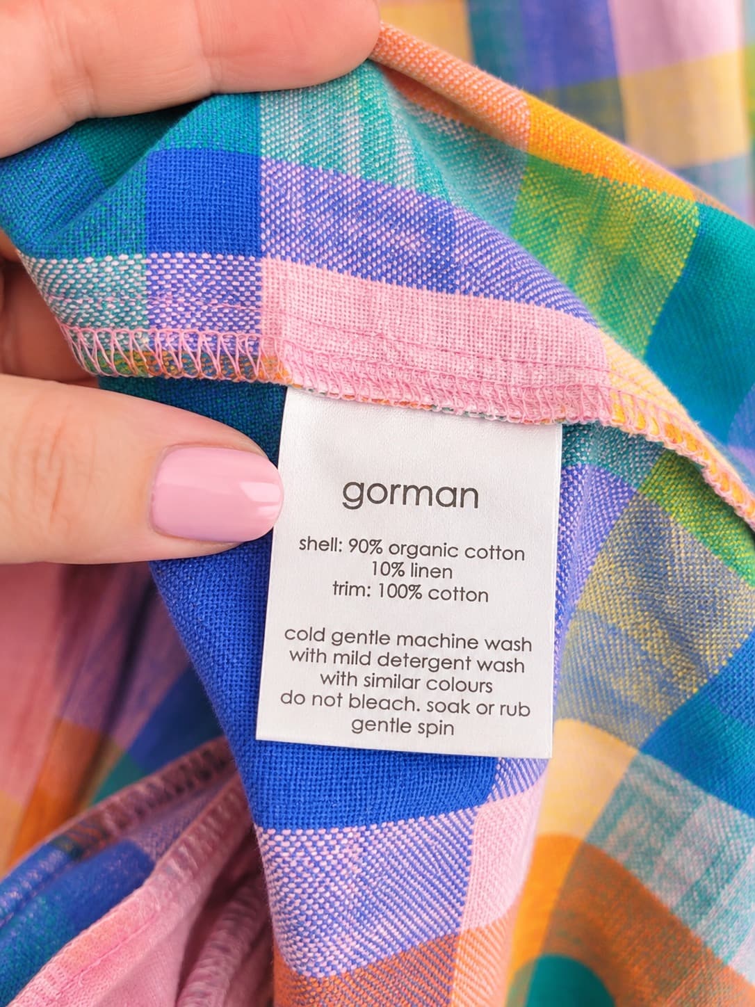 GORMAN Rainbow Plaid Check Cotton Linen Tiered Midi Dress Size 8 — photo 7 of 8