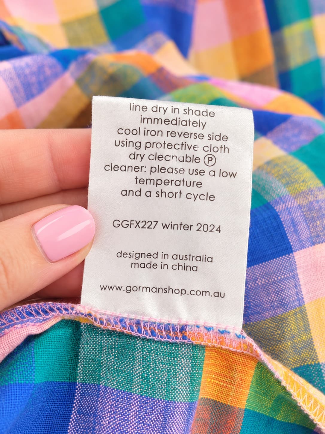 GORMAN Rainbow Plaid Check Cotton Linen Tiered Midi Dress Size 8 — photo 8 of 8