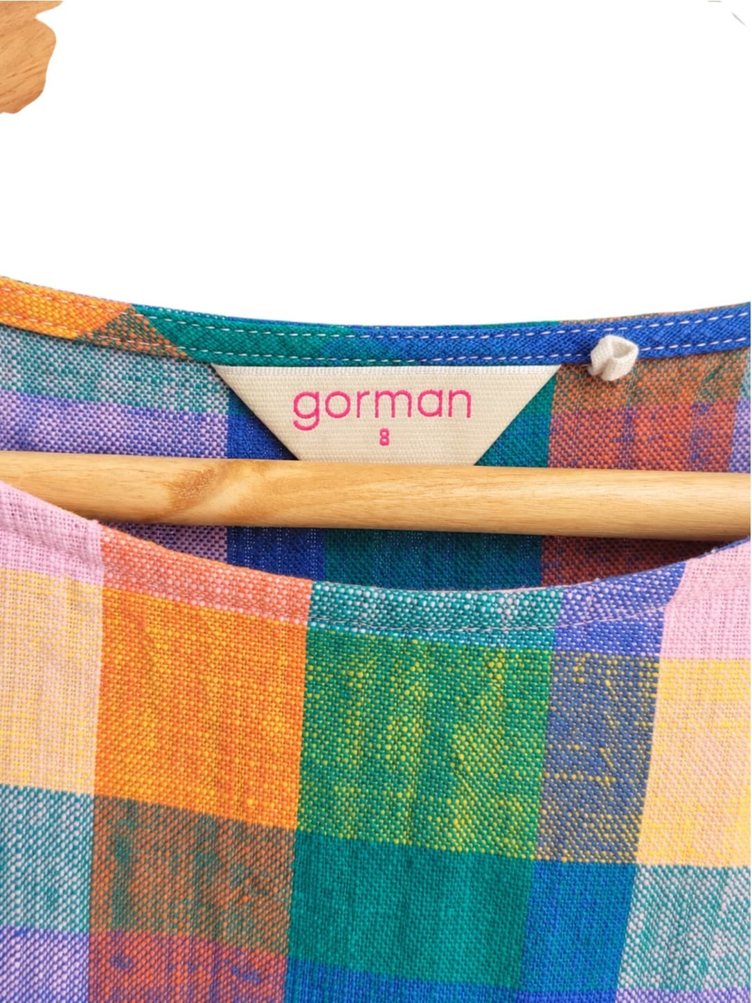 GORMAN Rainbow Plaid Check Cotton Linen Tiered Midi Dress Size 8 — photo 6 of 8