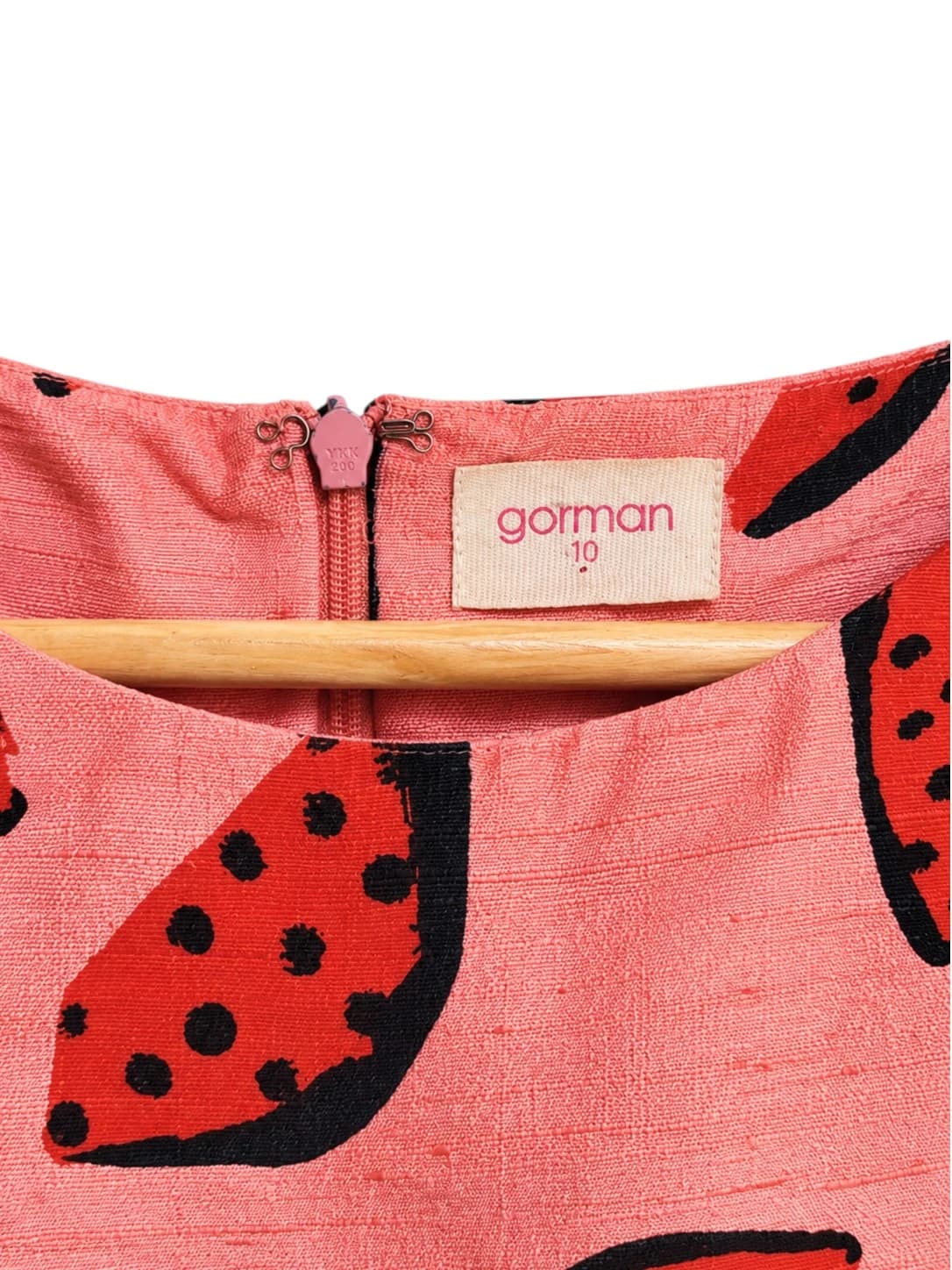 GORMAN Watermelon Print Pink 100% Silk Fit Flare Dress Size 10 — photo 5 of 6