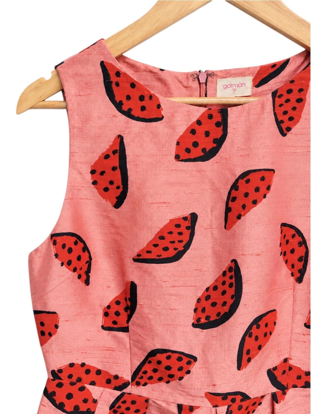 GORMAN Watermelon Print Pink 100% Silk Fit Flare Dress Size 10 — photo 2 of 6