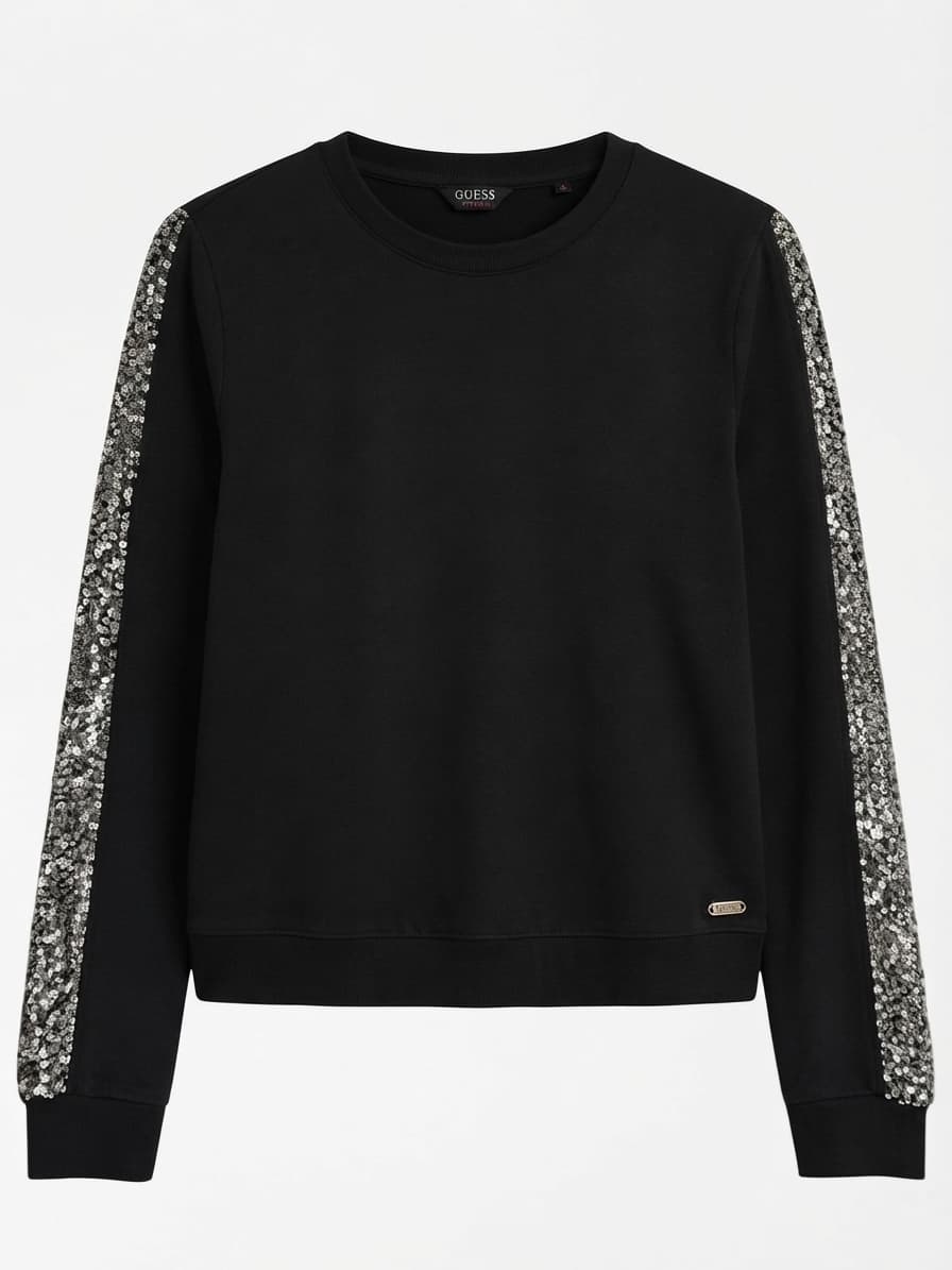 GUESS Black Sequin Sleeve Crew Neck Sweatshirt Jumper Size L — photo 1 of 7