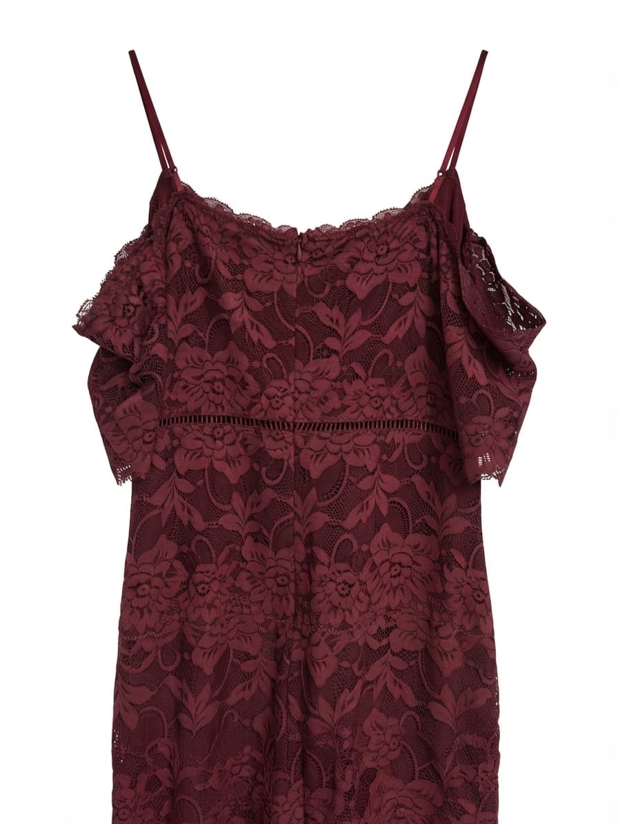 Guess Burgundy Lace Cold Shoulder Midi Dress — photo 4 of 7