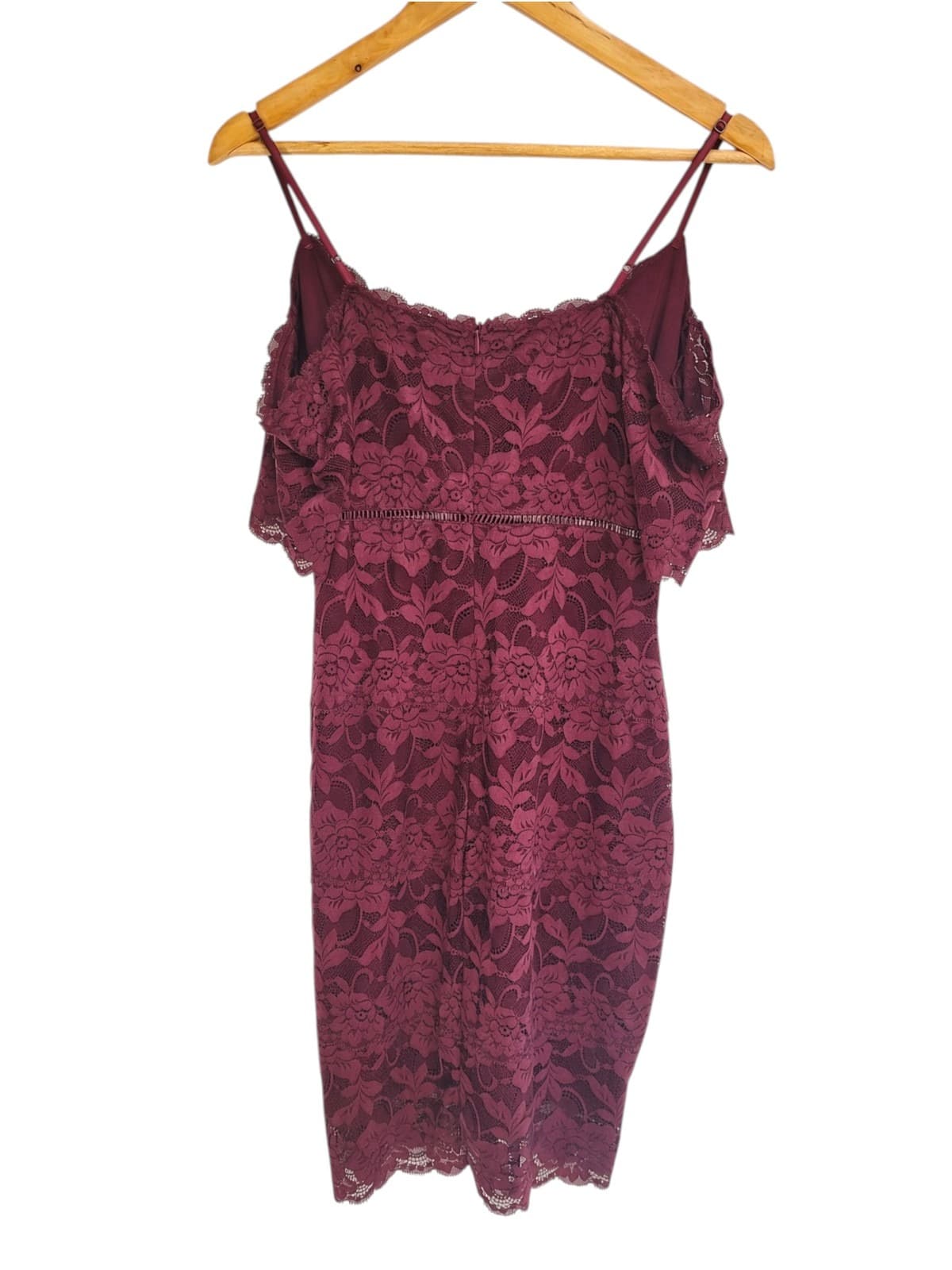 Guess Burgundy Lace Cold Shoulder Midi Dress — photo 3 of 7