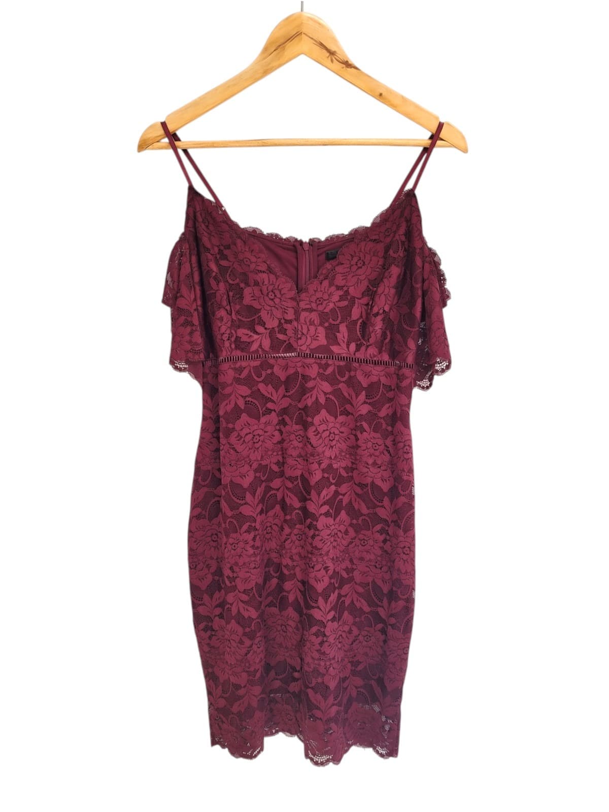 Guess Burgundy Lace Cold Shoulder Midi Dress — photo 1 of 7