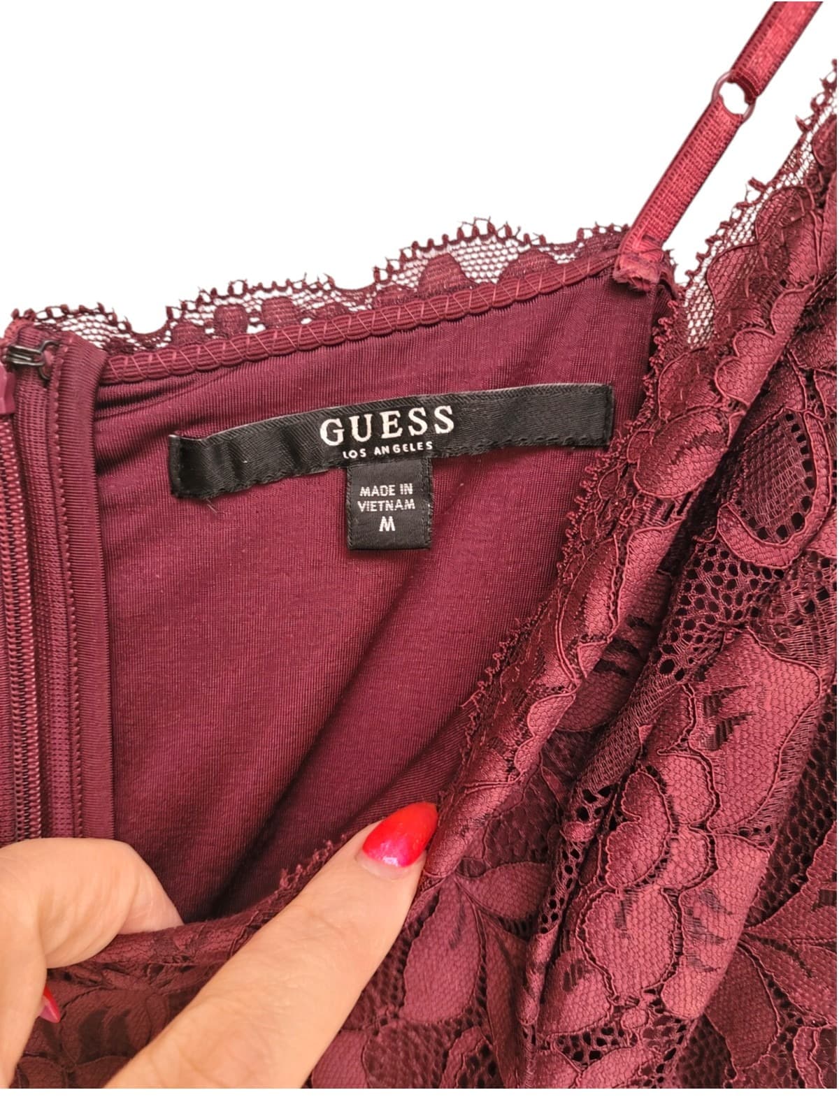 Guess Burgundy Lace Cold Shoulder Midi Dress — photo 5 of 7