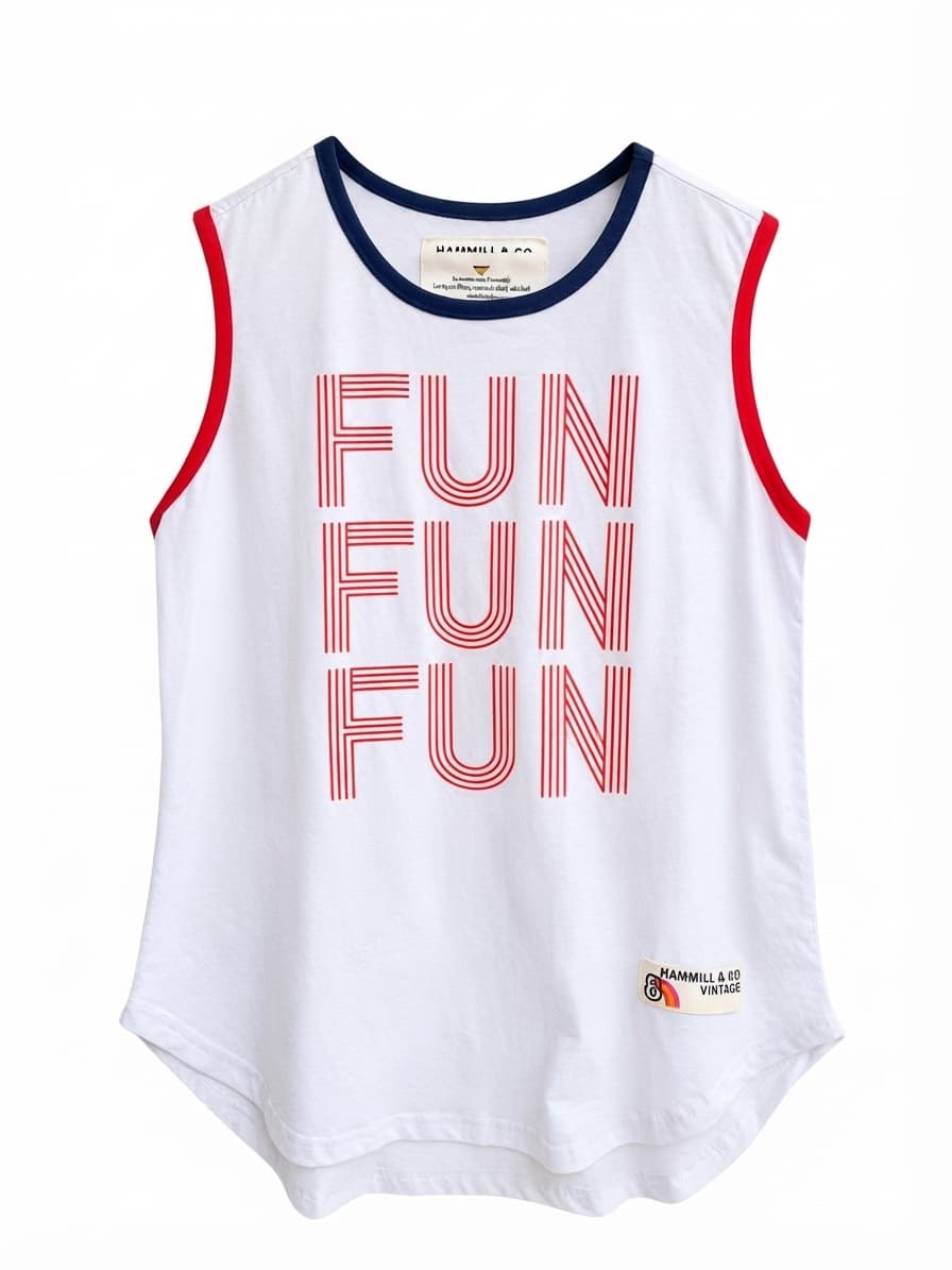 HAMMILL & CO Fun Fun Fun Graphic Tank Top White Red Navy Size M — photo 1 of 5