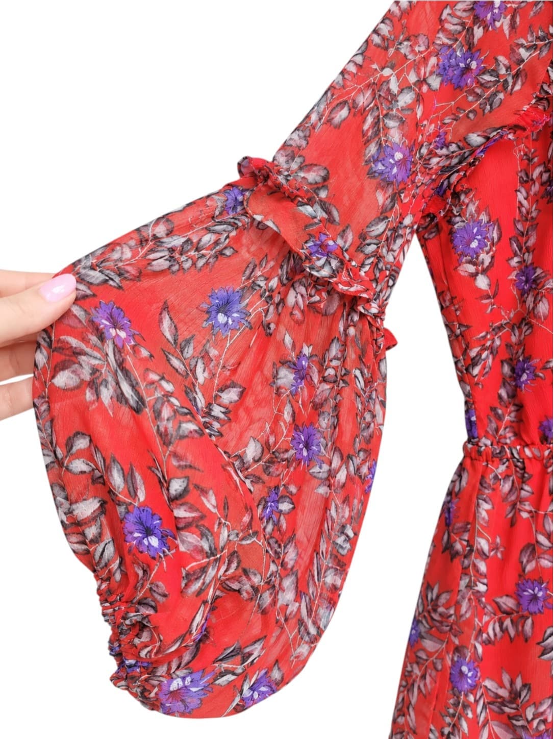 Here Comes The Sun Floral Mini Dress Red Ruffle Long Sleeve Womens 8 — photo 3 of 7