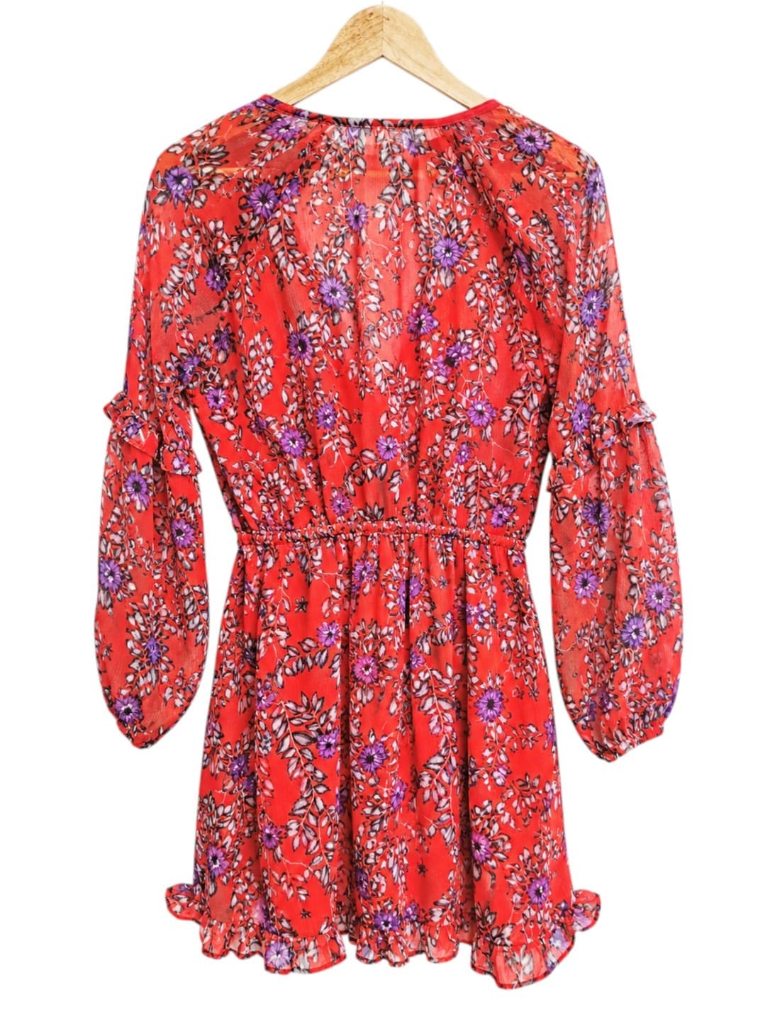 Here Comes The Sun Floral Mini Dress Red Ruffle Long Sleeve Womens 8 — photo 4 of 7