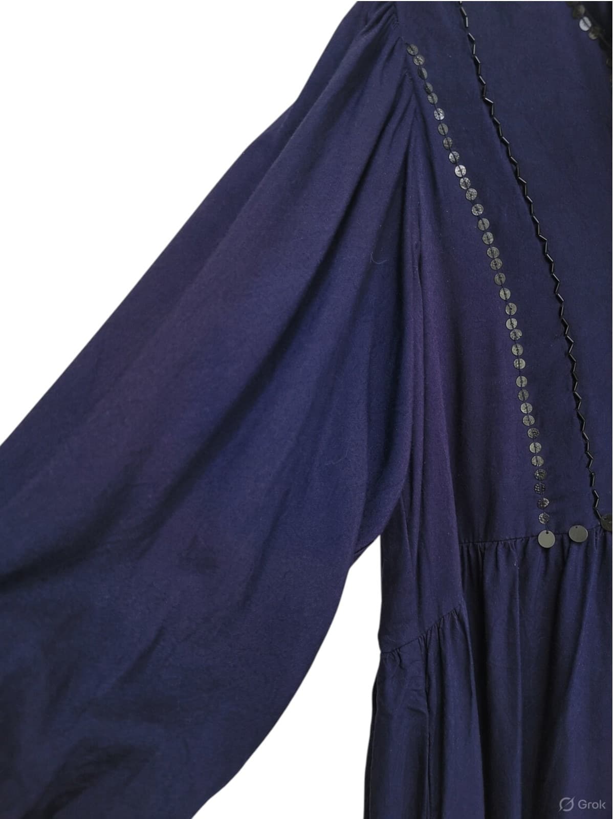 HOLMES & FALLON Navy Boho Sequin Tassel Tiered Smock Dress Size M — photo 5 of 9